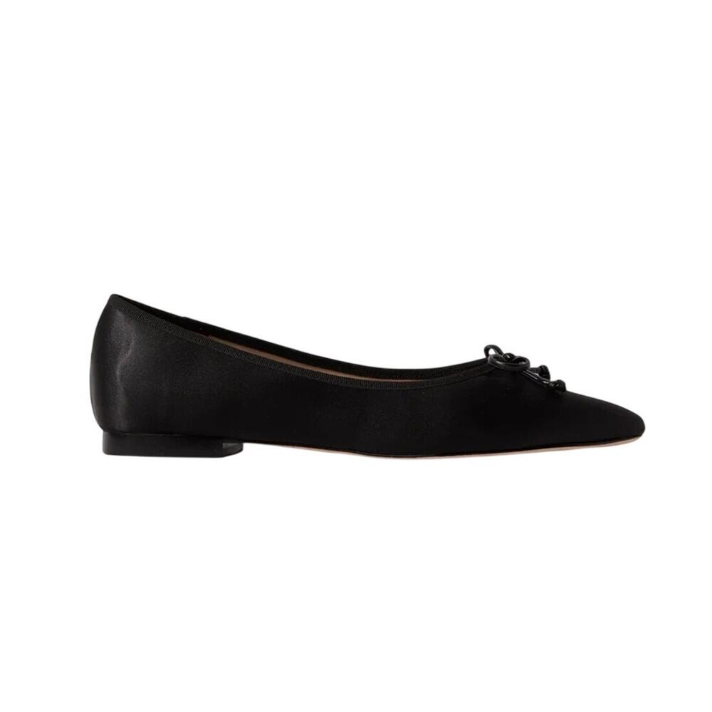 Porte & Paire Bow Embellished Black Satin Ballet Flats Size 38.5 EU / 8.5 US